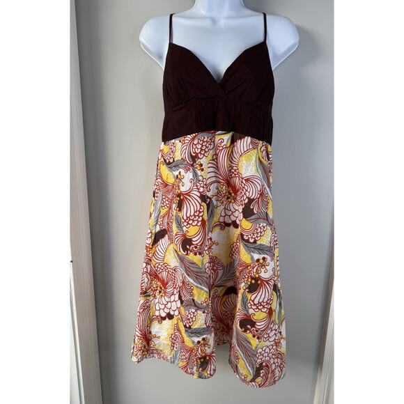VTG 90s Y2K Intrigue Babydoll Dress Womens 10 Brown Floral Retro Geo Made In USA - Picture 2 of 15
